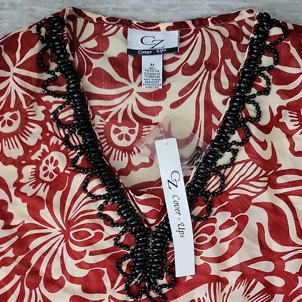 Elegant Floral Lace Swim Coverup - Red, Brown, Black - Picture 3 of 3